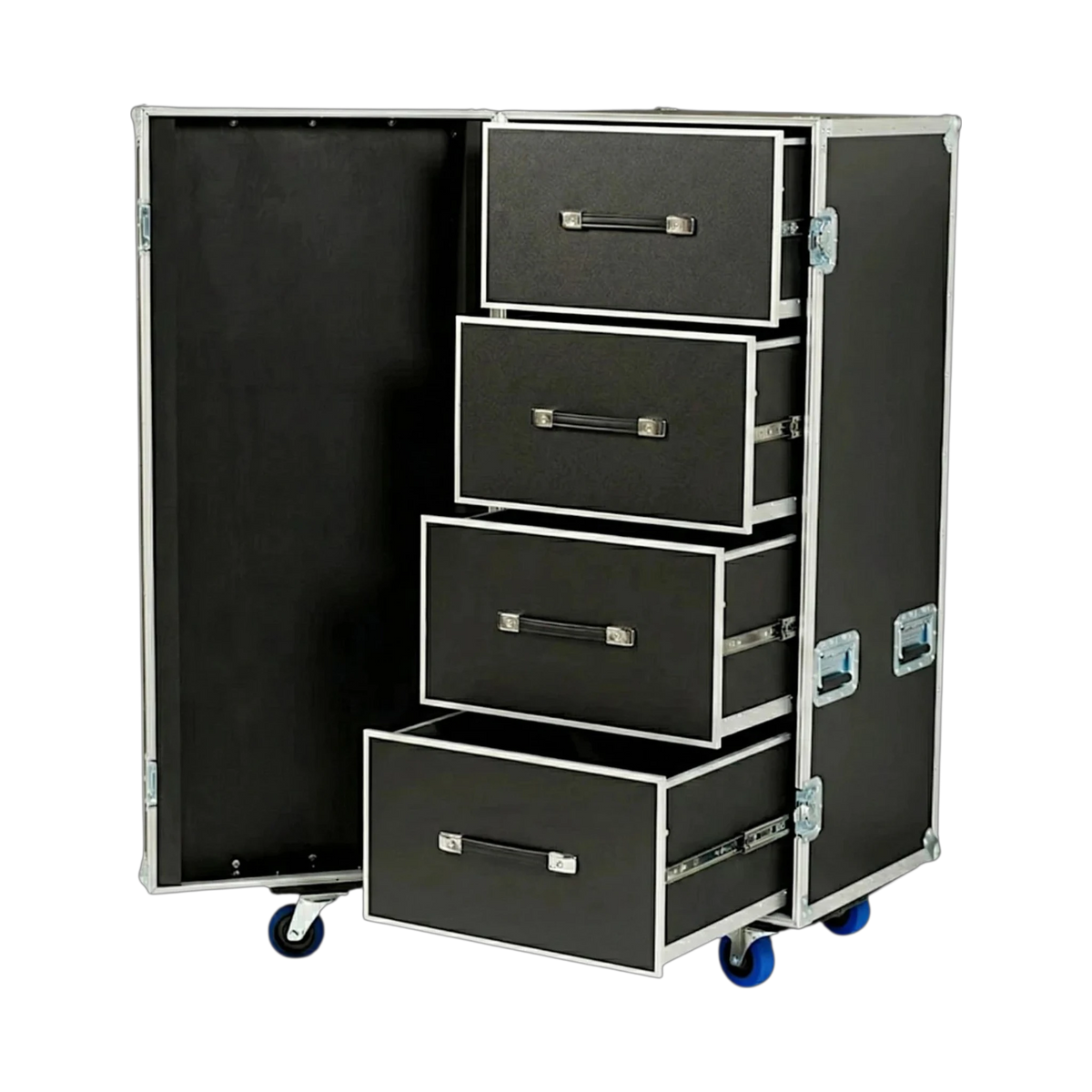 Large 4 Drawer ATA Work Case 3/8" Ply With 4" Casters, open drawers