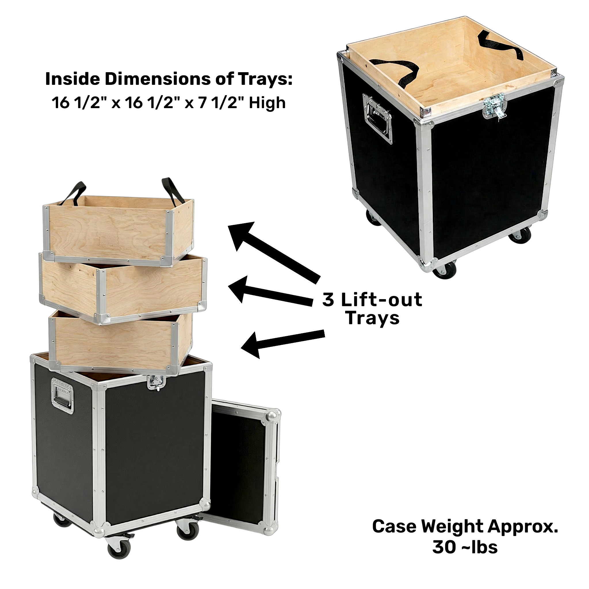 Medium Duty 1/4" ATA Accessory Case with 3 Lift-Out Trays and Wheels