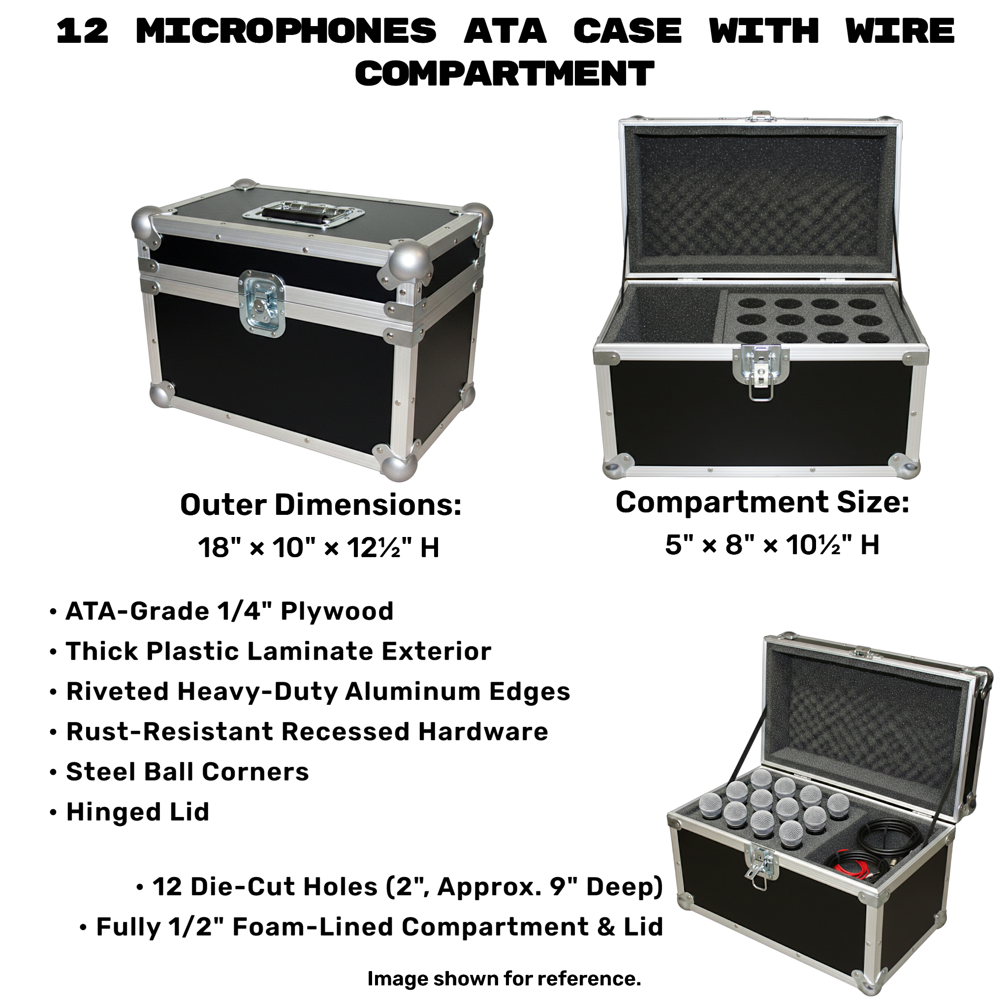 12 Microphones ATA Case with Wire Compartment