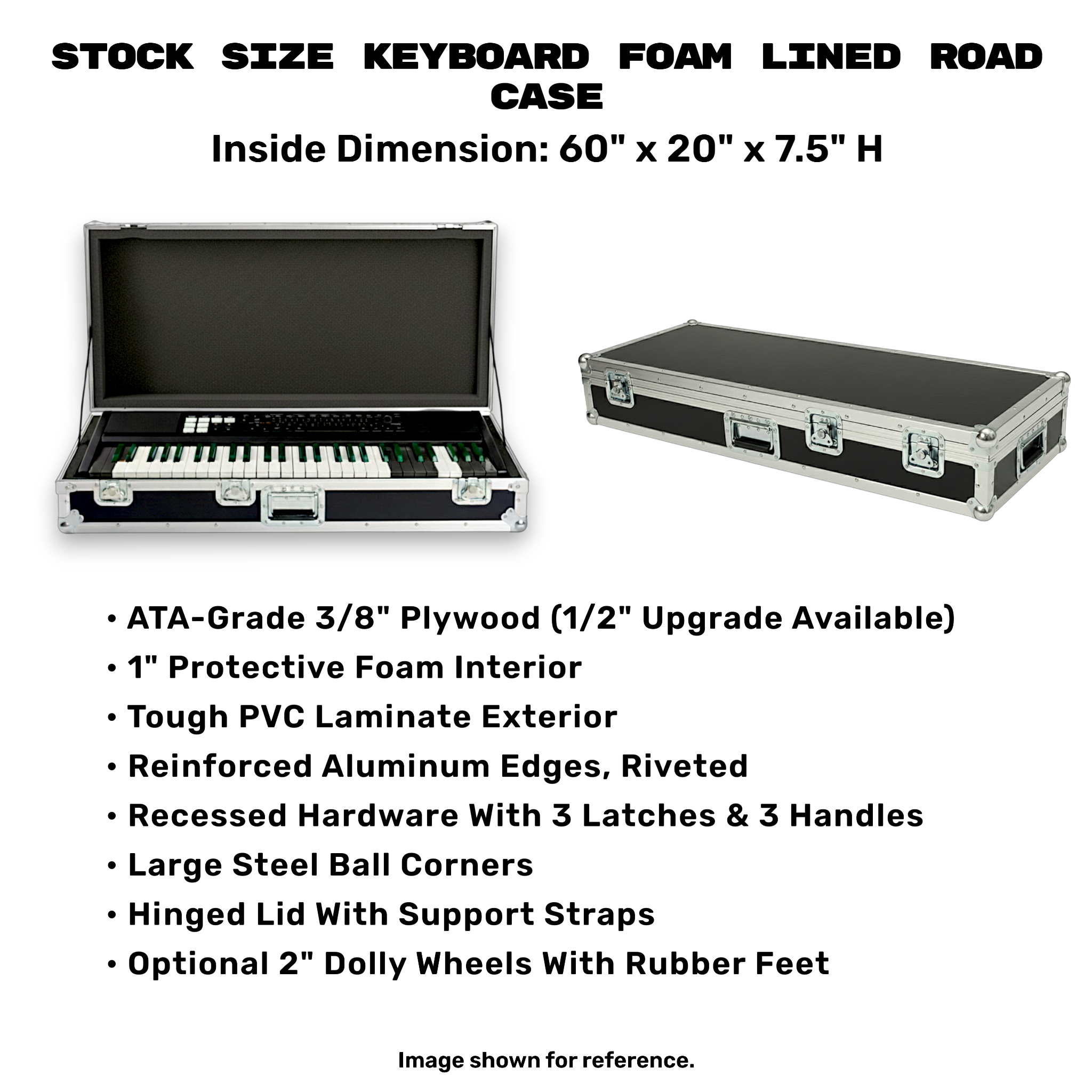 Stock Size Keyboard Foam Lined Road Case – 61/76/88 Keys